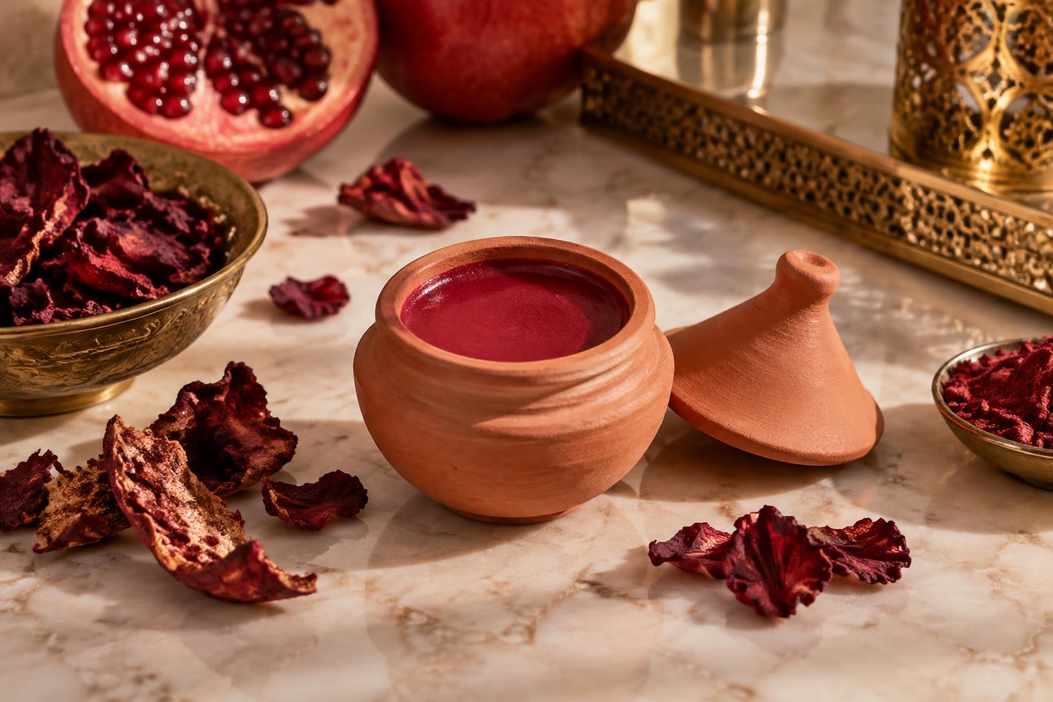 Rossetto naturale marocchino nella coppetta di terracotta